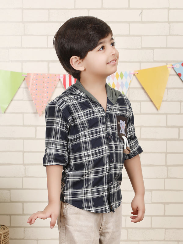 Polka Tots Full Sleeves Teddy print Shirt - Navy