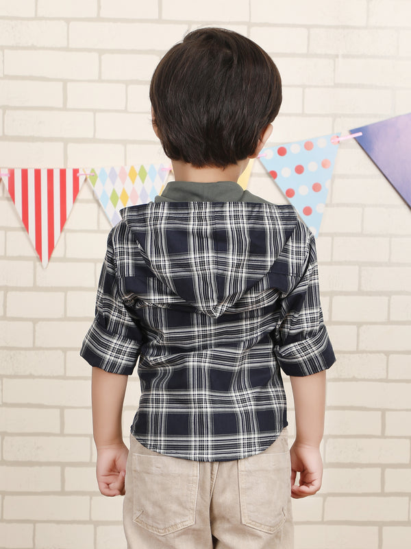 Polka Tots Full Sleeves Teddy print Shirt - Navy