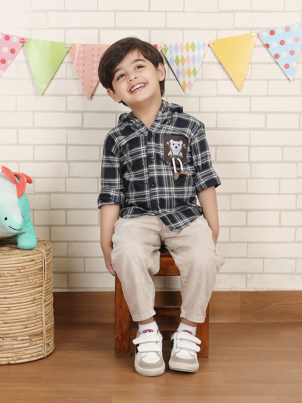 Polka Tots Full Sleeves Teddy print Shirt - Navy