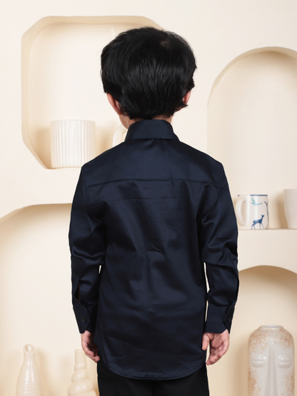 Polka Tots Full Sleeves Cotton Satin Shirt with Bow Tie - Black