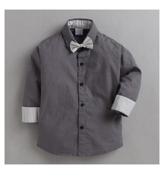 Polka Tots F/S Shirt with bow tie - grey