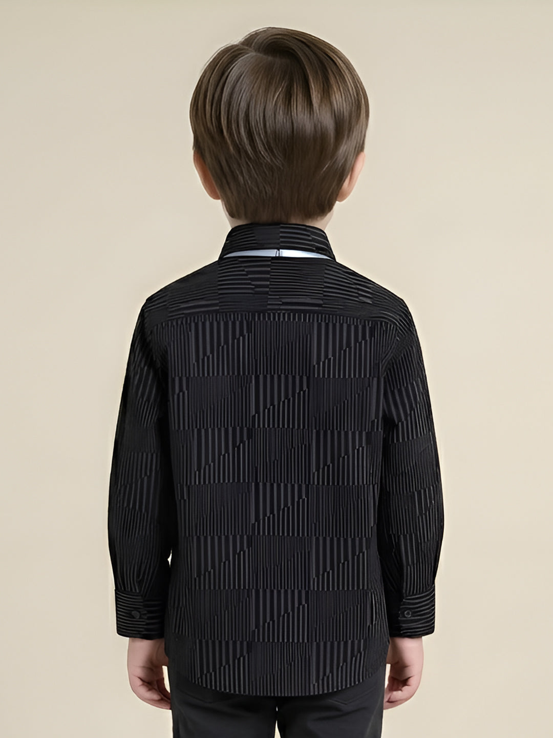 Polka Tots Full Sleeves Geometric print Shirt with Tie - Black