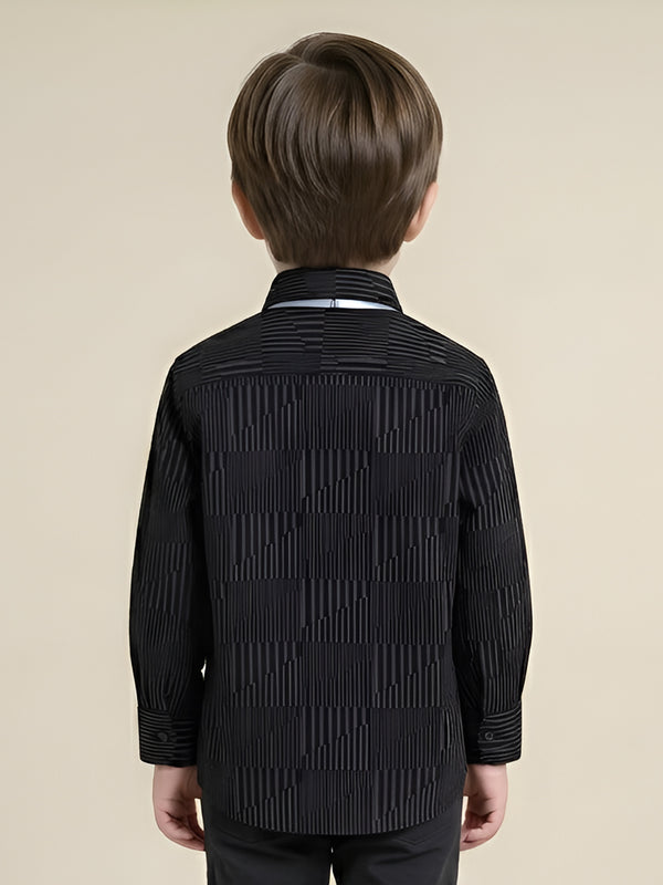 Polka Tots Full Sleeves Geometric print Shirt with Tie - Black