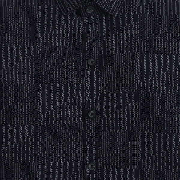 Polka Tots Full Sleeves Geometric print Shirt with Tie - Black