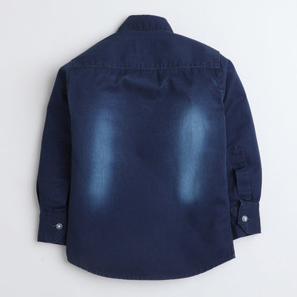 Polka Tots Cotton Full Sleeves Wash Effect Denim Shirt - Blue