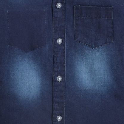 Polka Tots Cotton Full Sleeves Wash Effect Denim Shirt - Blue