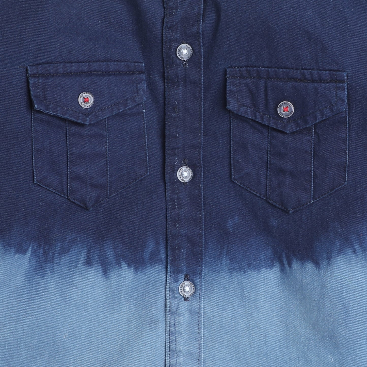 Polka Tots Cotton Full Sleeves 2 Flap Pocket Half Wash Effect Shirt - Blue