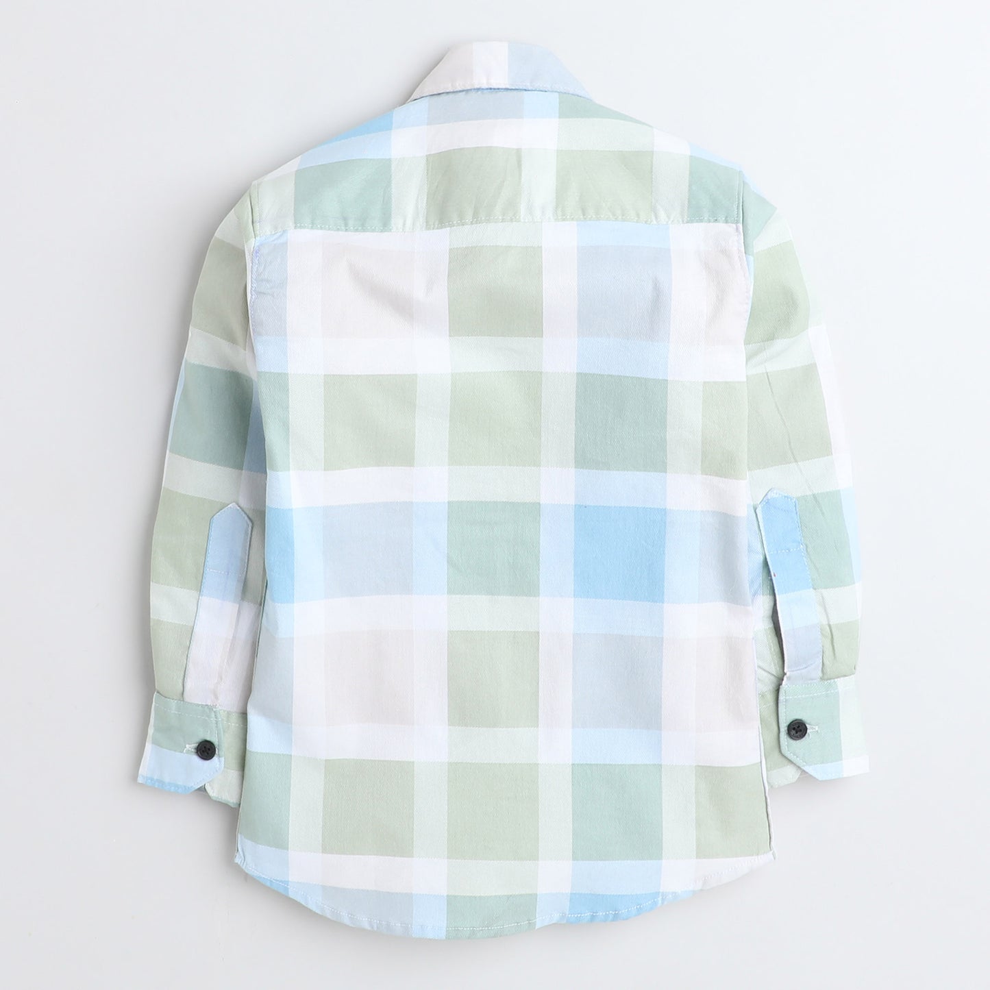 Polka Tots Cotton Full Sleeves Big Check Shirt With Polka Tots Pocket Print - Cream and Green