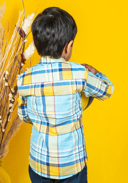 Polka Tots Full Sleeve Checks Shirt - Light Blue