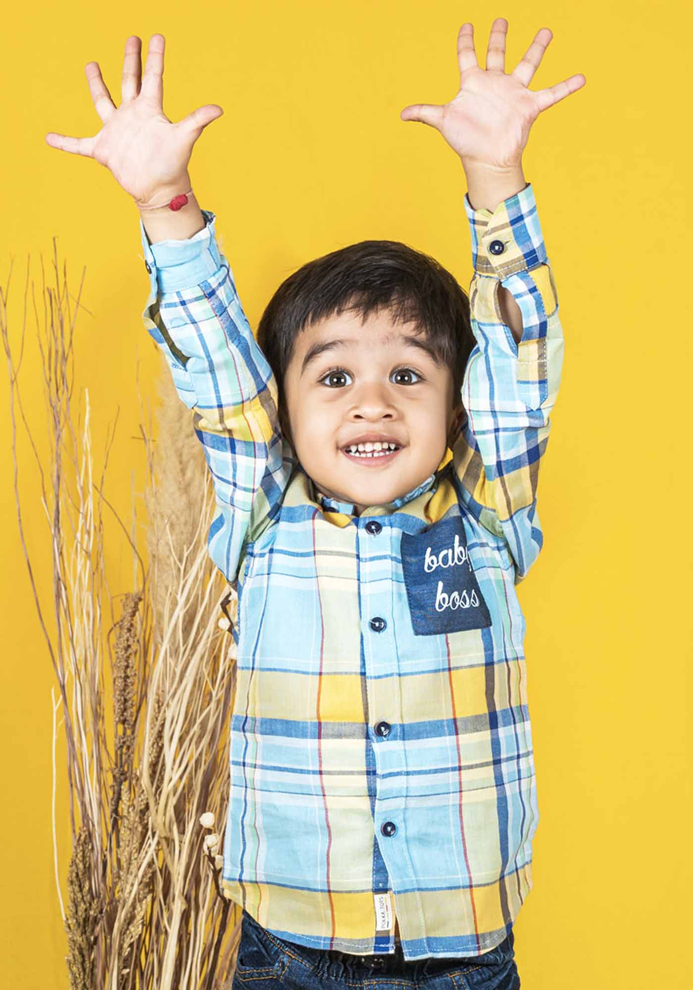 Polka Tots Full Sleeve Checks Shirt - Light Blue