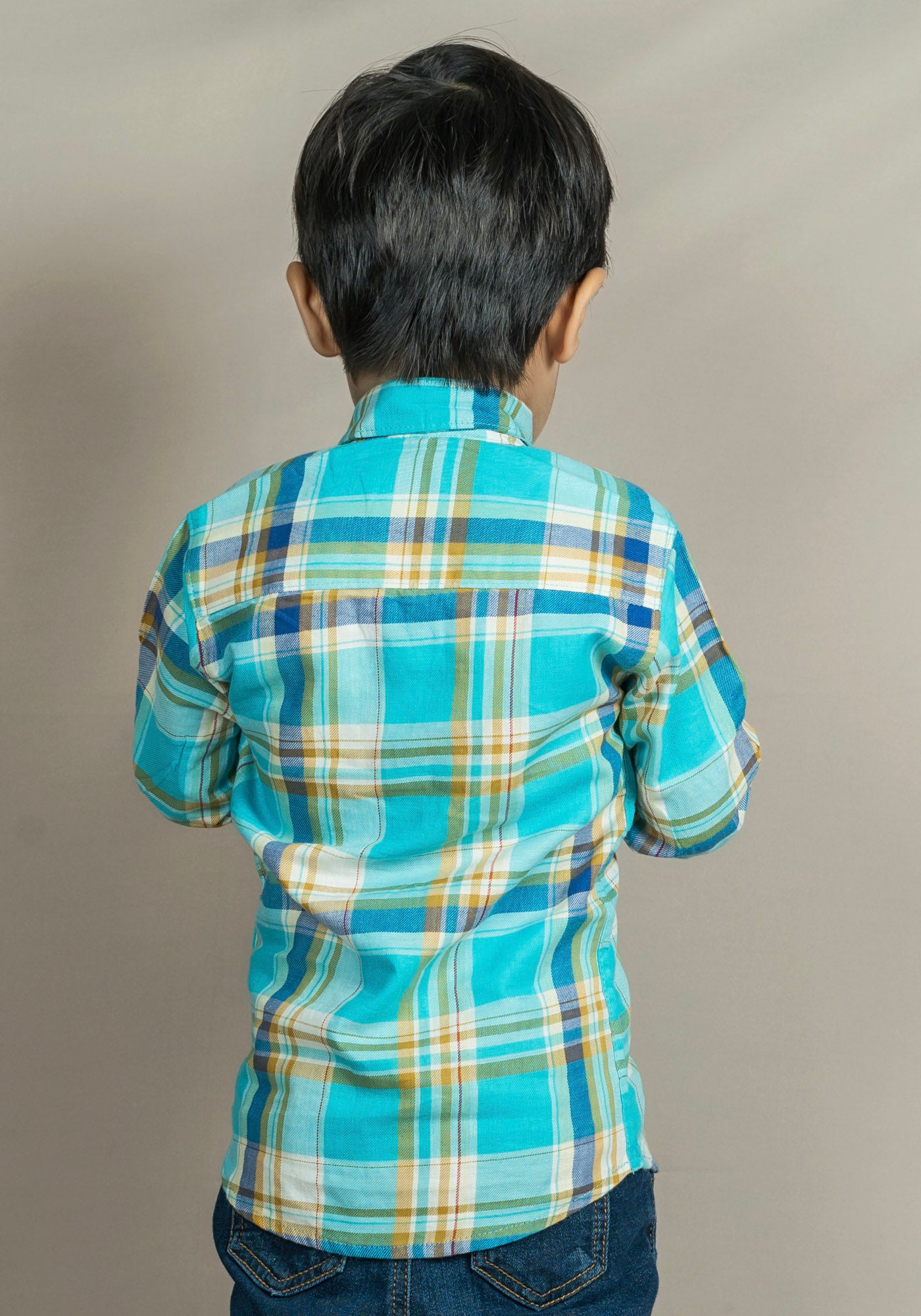 Polka Tots Full Sleeve Checks Shirt - Turquoise