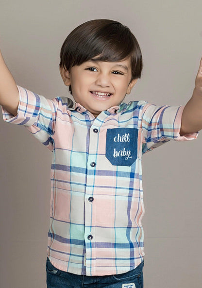 Polka Tots Full Sleeve Checks Shirt - Blue and Yellow