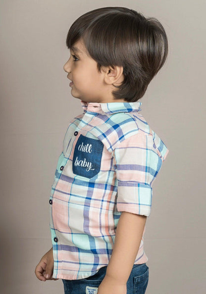 Polka Tots Full Sleeve Checks Shirt - Blue and Yellow