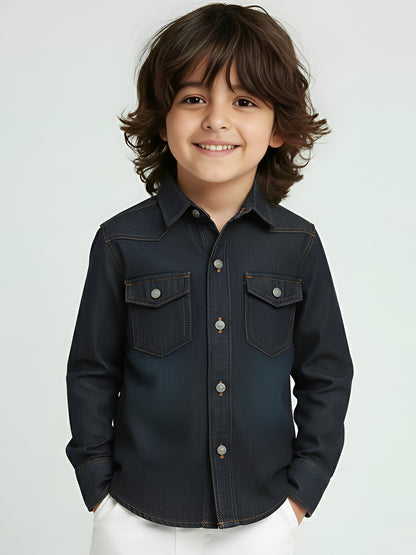 Polka Tots Full Sleeves Denim shirt - Black
