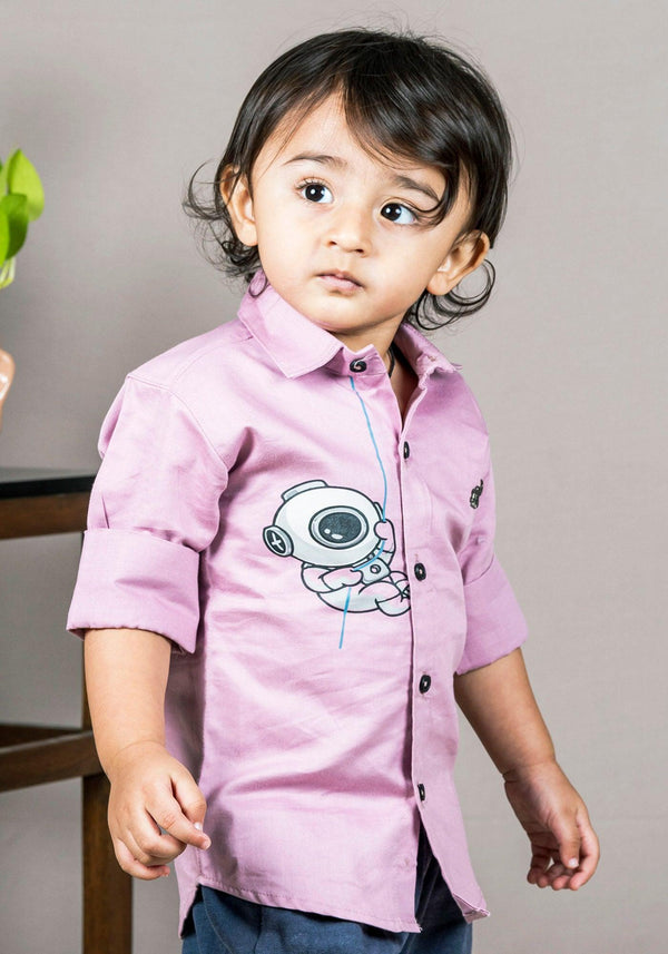 Polka Tots Full Sleeves Astronaut print Shirt - Purple