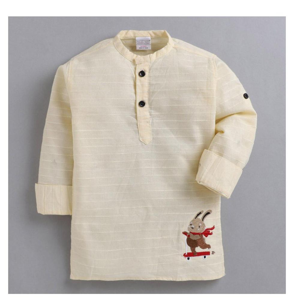 Polka Tots Full Sleeve Kurta Rabbit Embroidery - Yellow