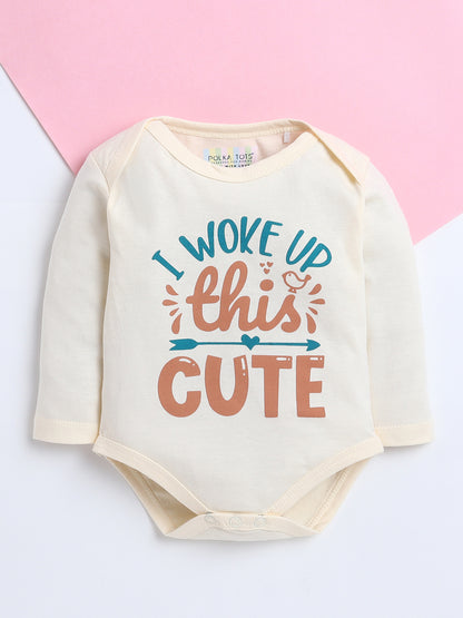 Polka Tots Pack of 3 Soft Cotton Full Sleeves Baby Onesies – Little Baby, “I Woke Up This Cute” & Little Peanut Prints (Multicolor)