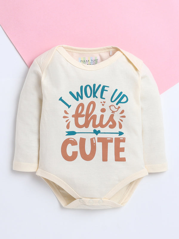 Polka Tots Pack of 3 Soft Cotton Full Sleeves Baby Onesies – Little Baby, “I Woke Up This Cute” & Little Peanut Prints (Multicolor)