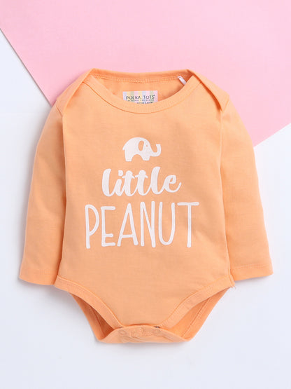 Polka Tots Pack of 3 Soft Cotton Full Sleeves Baby Onesies – Little Baby, “I Woke Up This Cute” & Little Peanut Prints (Multicolor)