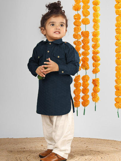 Polka Tots Full Sleeves Pathani Set - Blue