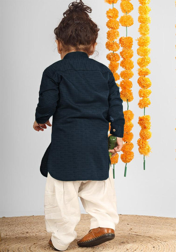 Polka Tots Full Sleeves Pathani Set - Blue