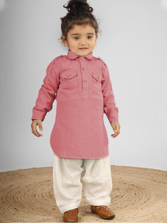 Polka Tots Full Sleeves Pathani Set - Pink