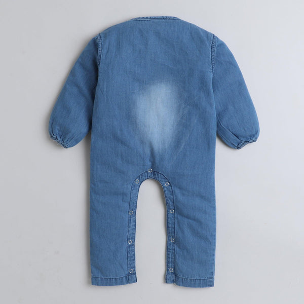 Polka Tots Full Sleeves Ship print Denim Romper - Blue