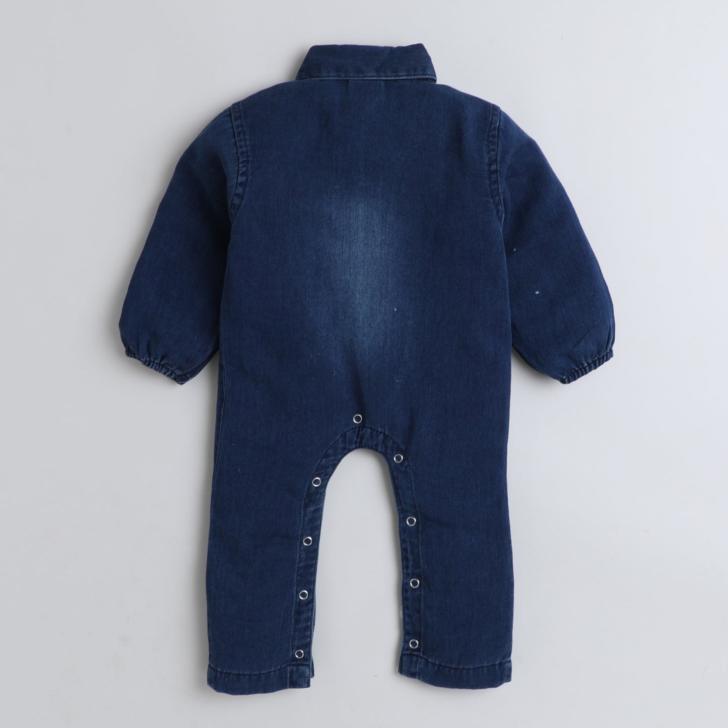 Polka Tots Full Sleeves Panda print Denim Romper - Blue