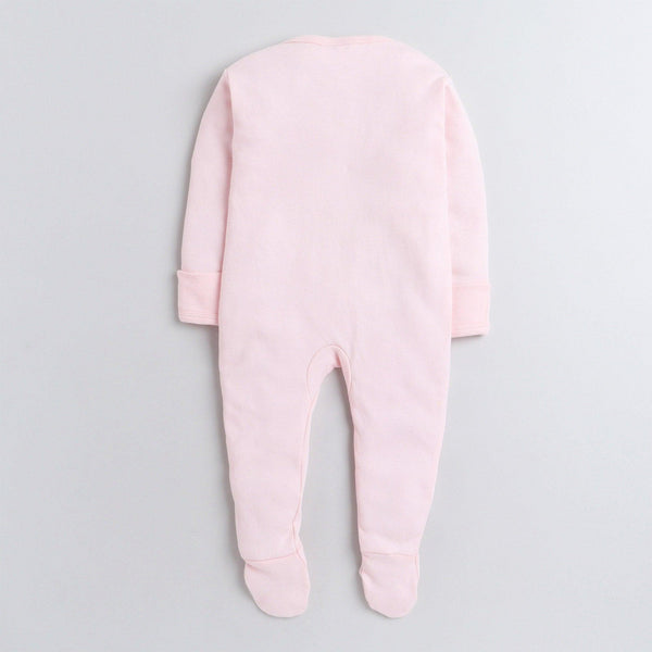 Polka Tots Full Sleeves Folded Mittens Style Rainbow Print Footed Romper - Pink