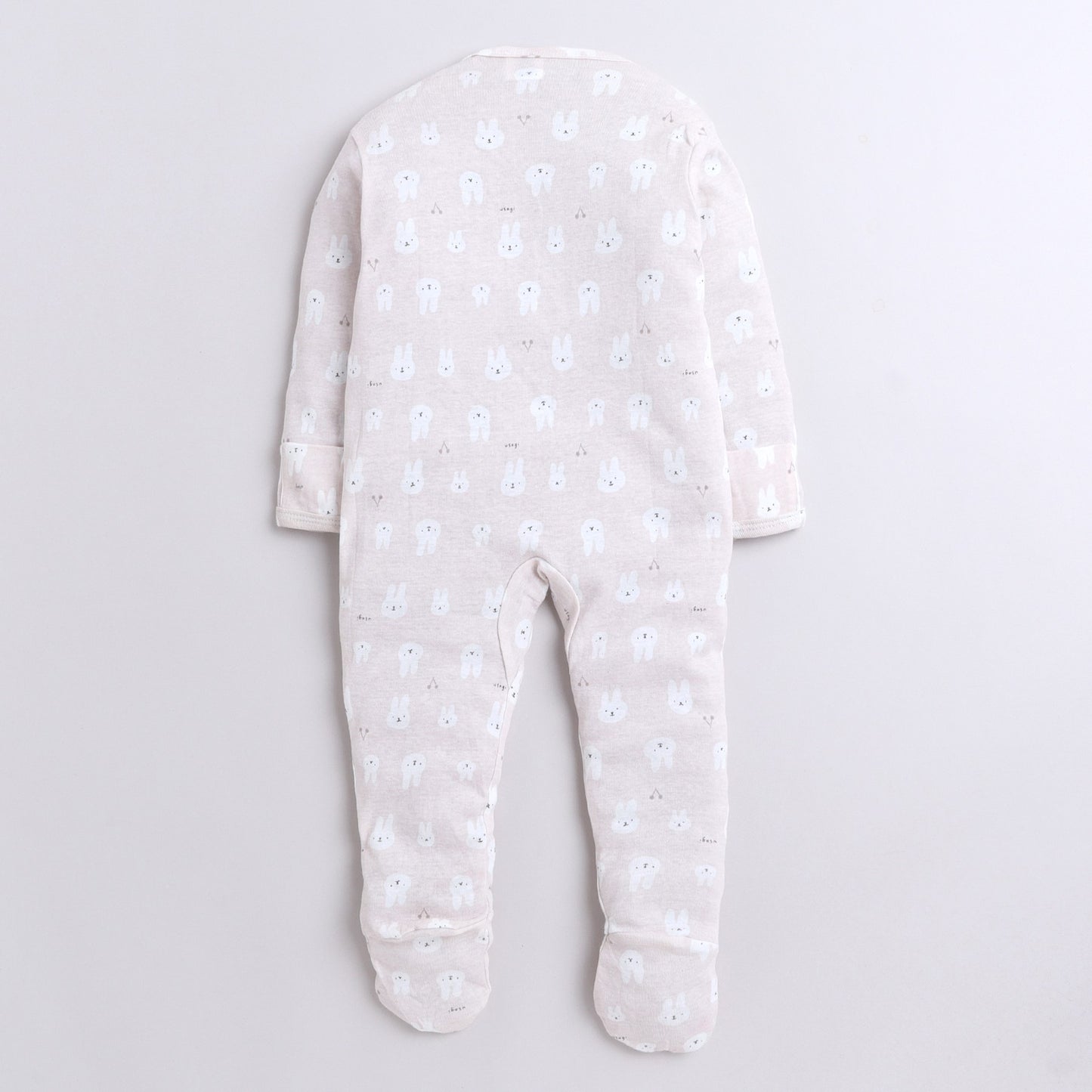 Polka Tots Full Sleeve Bunny Print Footsie - Pink