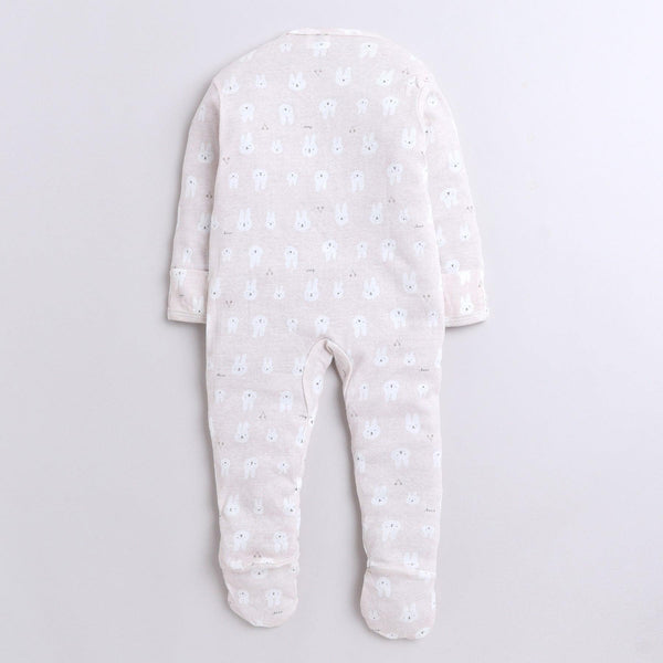 Polka Tots Full Sleeve Bunny Print Footsie - Pink