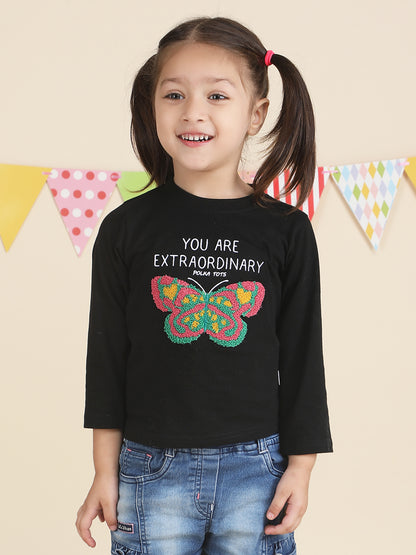 Polka Tots Full Sleeves You are Extraordinary print T-shirt - Black