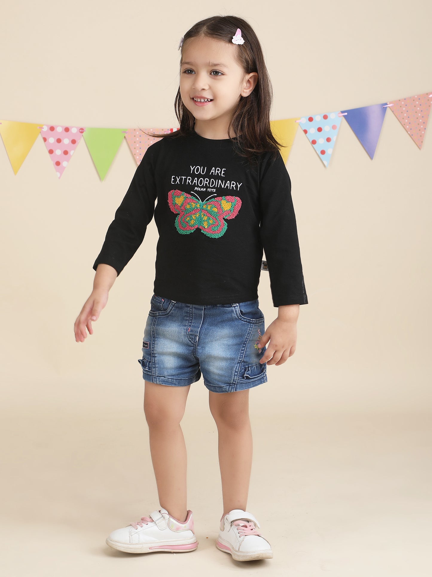 Polka Tots Full Sleeves You are Extraordinary print T-shirt - Black