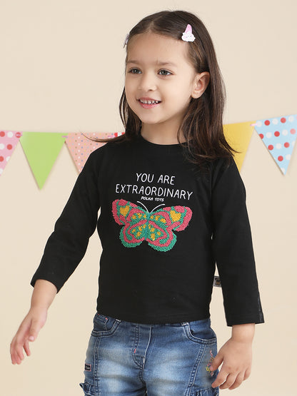 Polka Tots Full Sleeves You are Extraordinary print T-shirt - Black