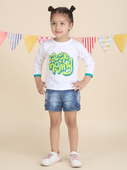 Polka Tots Full Sleeves Keep Moving print T-shirt - White