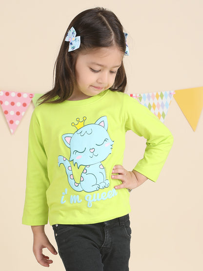 Polka Tots Full Sleeves I'm Queen print T-shirt - Green