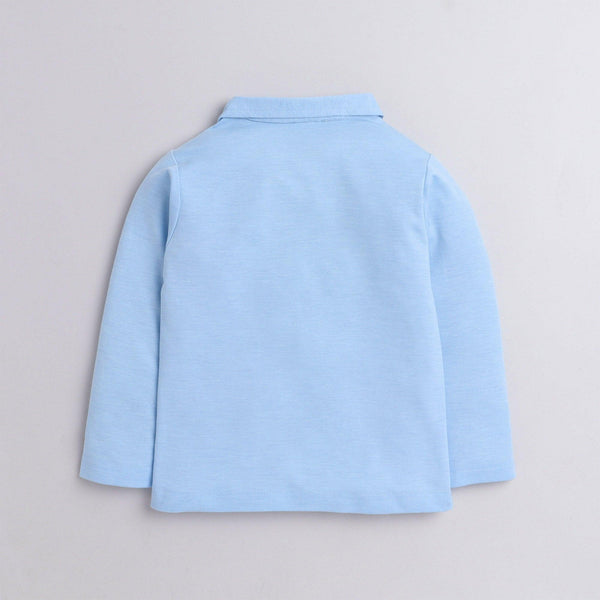 Polka Tots Full Sleeves Safari Car Printed Tee - Sky Blue
