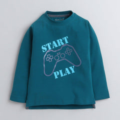 Polka Tots Full Sleeves Start Play Print Tshirt - Blue
