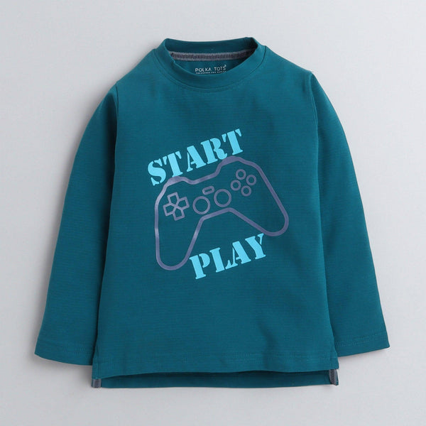 Polka Tots Full Sleeves Start Play Print Tshirt - Blue
