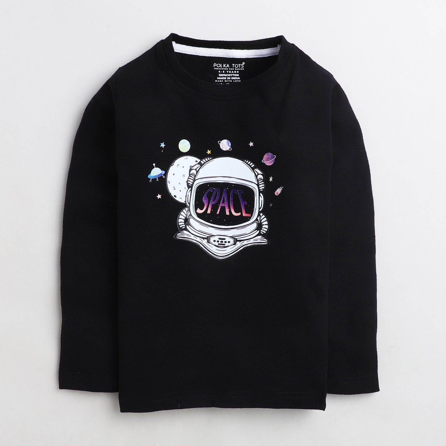 Polka Tots Full Sleeves Astronaut Print Tee - Black