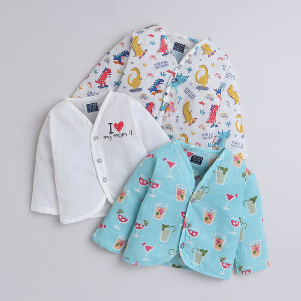 Polka Tots Soft Cotton Pack of 3 Full Sleeves Baby Jhablas