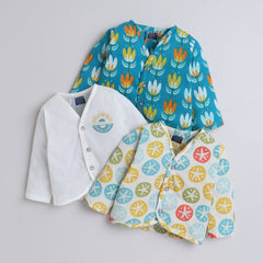 Polka Tots Soft Cotton Pack of 3 Full Sleeves Baby Jhablas