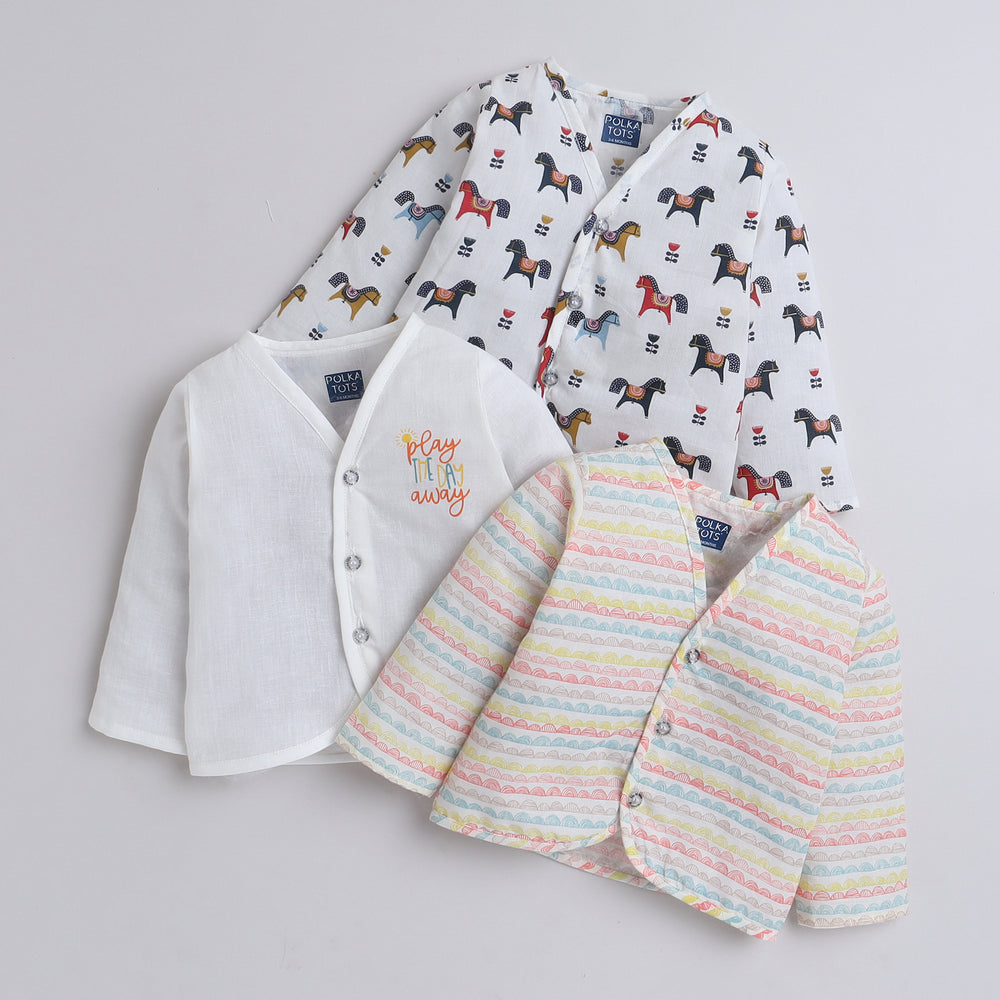 Polka Tots Soft Cotton Pack of 3 Full Sleeves Baby Jhablas