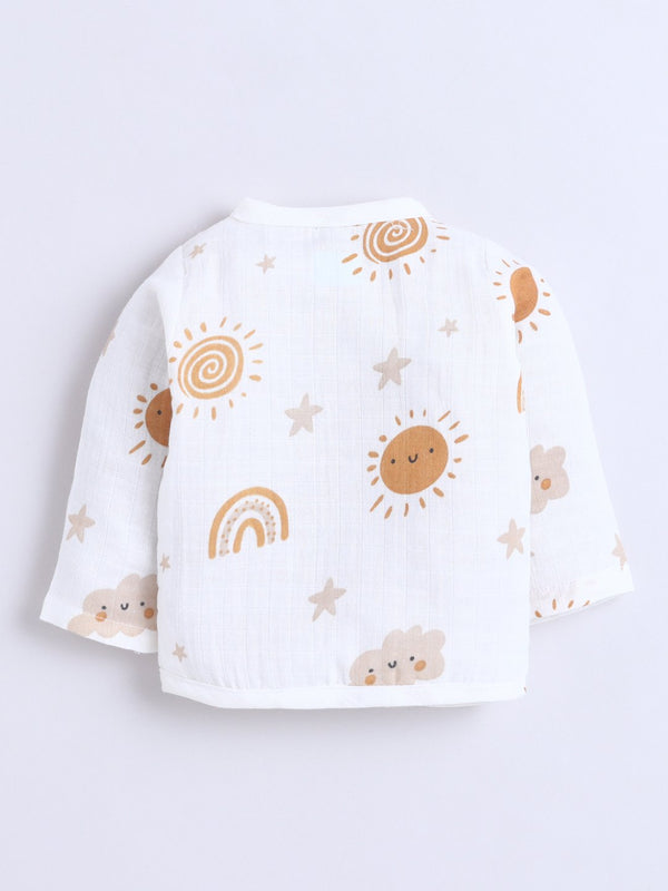 Polka Tots Soft Cotton Pack of 3 Full-Sleeve Baby Jhablas (Boho, Teddy & Rainbow Print) – White