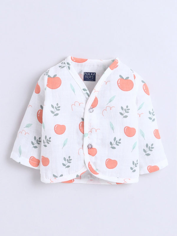 Polka Tots Soft Cotton Pack of 3 Full-Sleeve Baby Jhablas (Boho, Teddy & Rainbow Print) – White