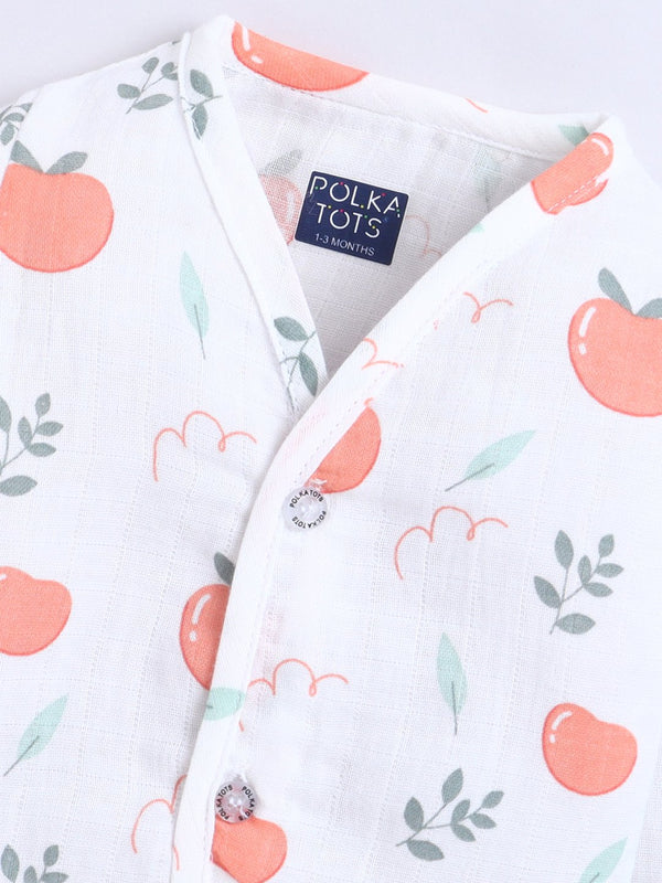 Polka Tots Soft Cotton Pack of 3 Full-Sleeve Baby Jhablas (Boho, Teddy & Rainbow Print) – White