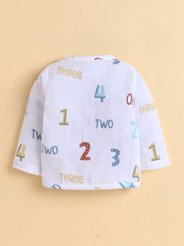 Polka Tots Soft Cotton Pack of 3 Full-Sleeve Baby Jhablas (Sky, Numeric & Space Print) – White