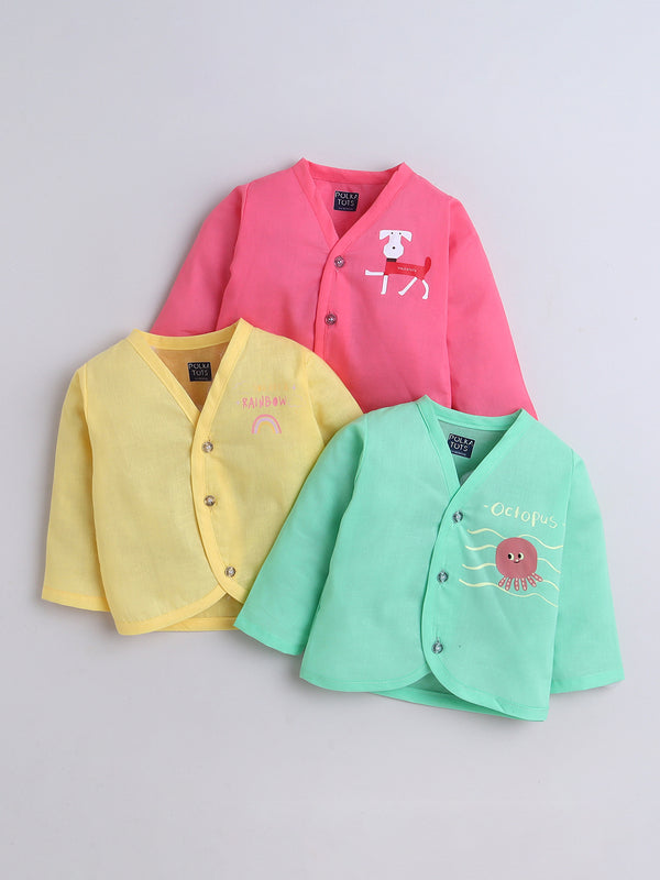 Polka Tots Soft Muslin Cotton Pack of 3 Full Sleeves Baby Jhablas