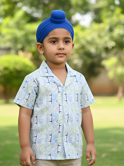 Polka Tots Half Sleeves Abstract print Shirt - Blue