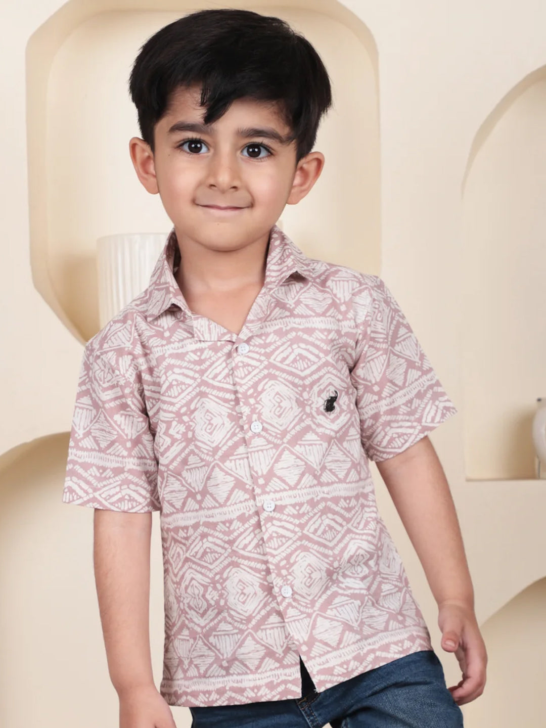 Polka Tots Half Sleeves Abstract print Shirt - Pink